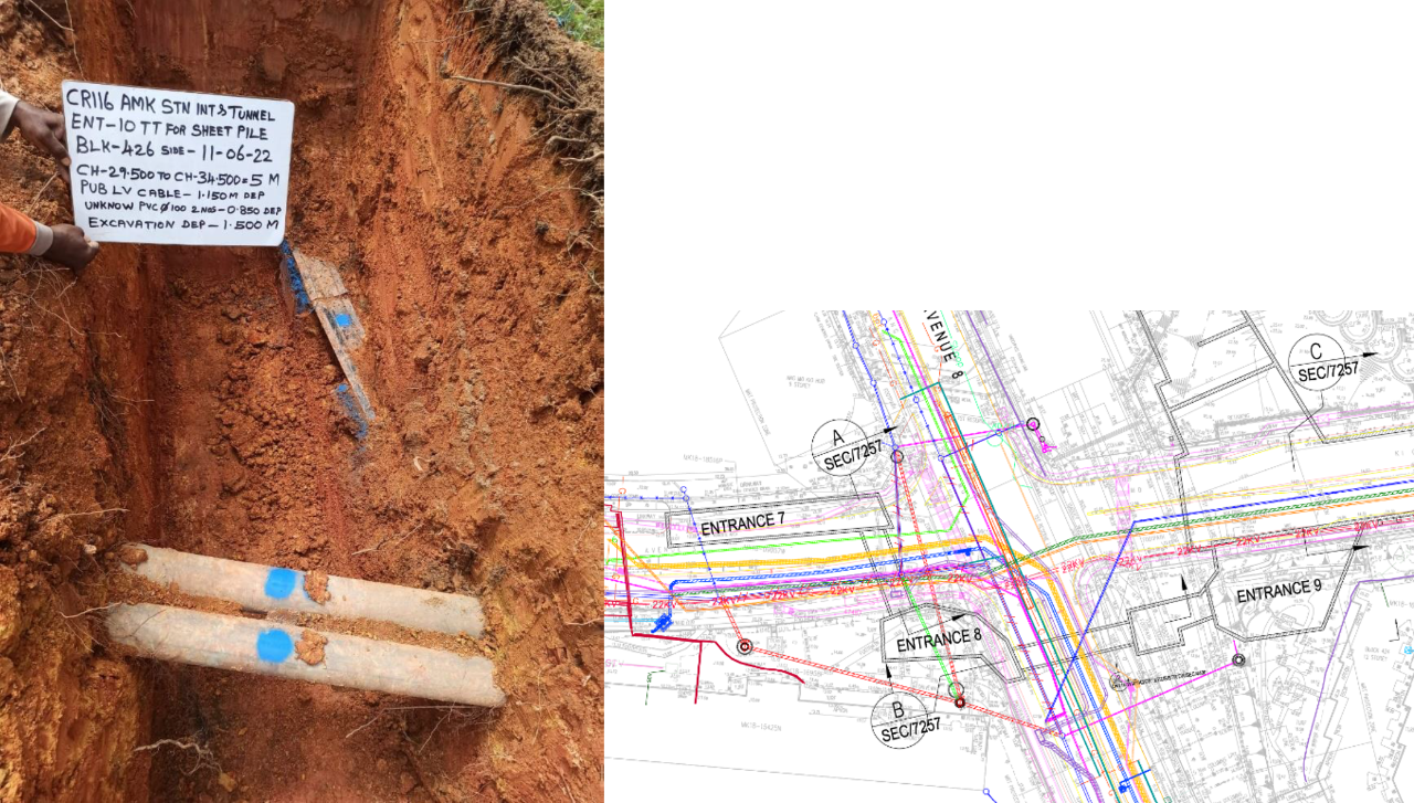 trial_trench_2d_layout This is an image of a trial trench and a 2D utility layout plan